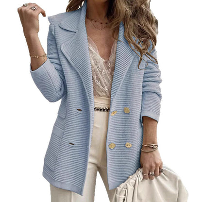 Damen Strickblazer Doppelter Knopfleiste Strukturiert Anthrazit