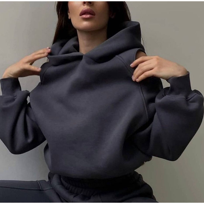 Damen Sweatshirt Lässig Cut-Out-Design Baumwolle Schwarz - Eveloria