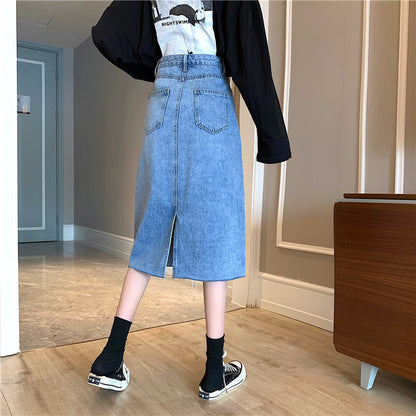 Damen Denimrock Midi unregelmäßiger Saum Blau Eveloria
