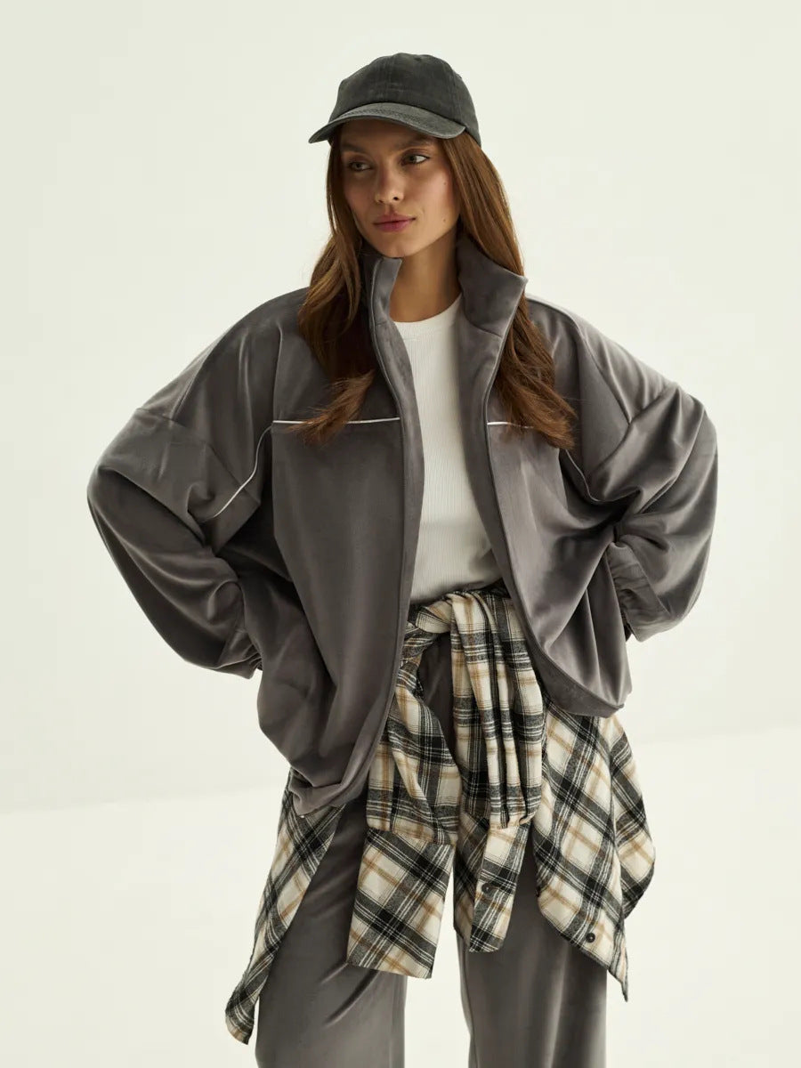 Damen Fleecejacke mit hohem Kragen und weiten Ärmeln Eveloria