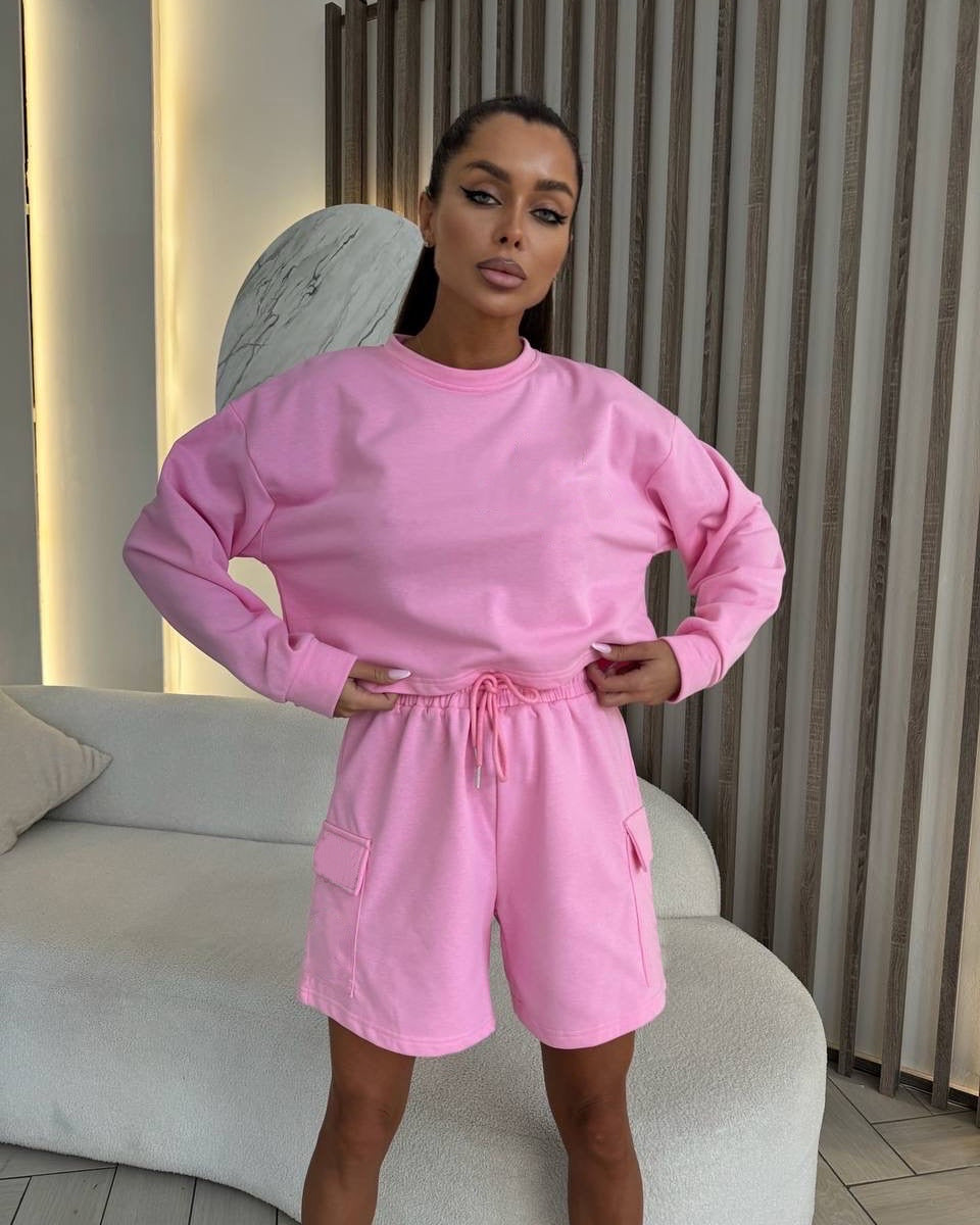 Damen Freizeitanzug Oversized Sweatshirt Kurze Hose Eveloria