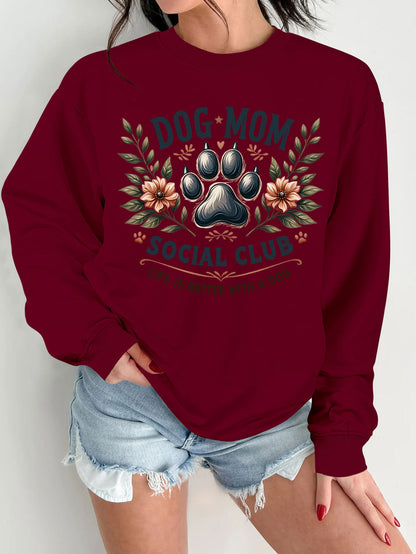 Damen Sweatshirt Hundemotiv Aufdruck Grau