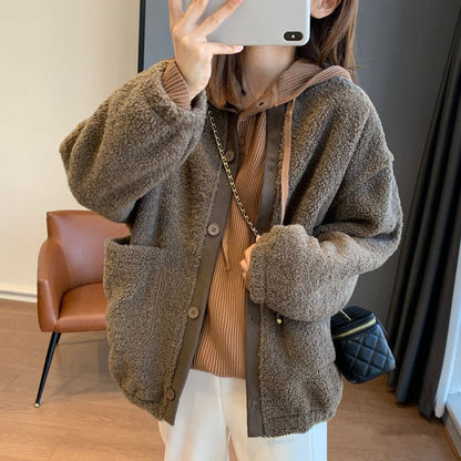 Damen Oversized-Jacke Flauschig Große Taschen Eveloria