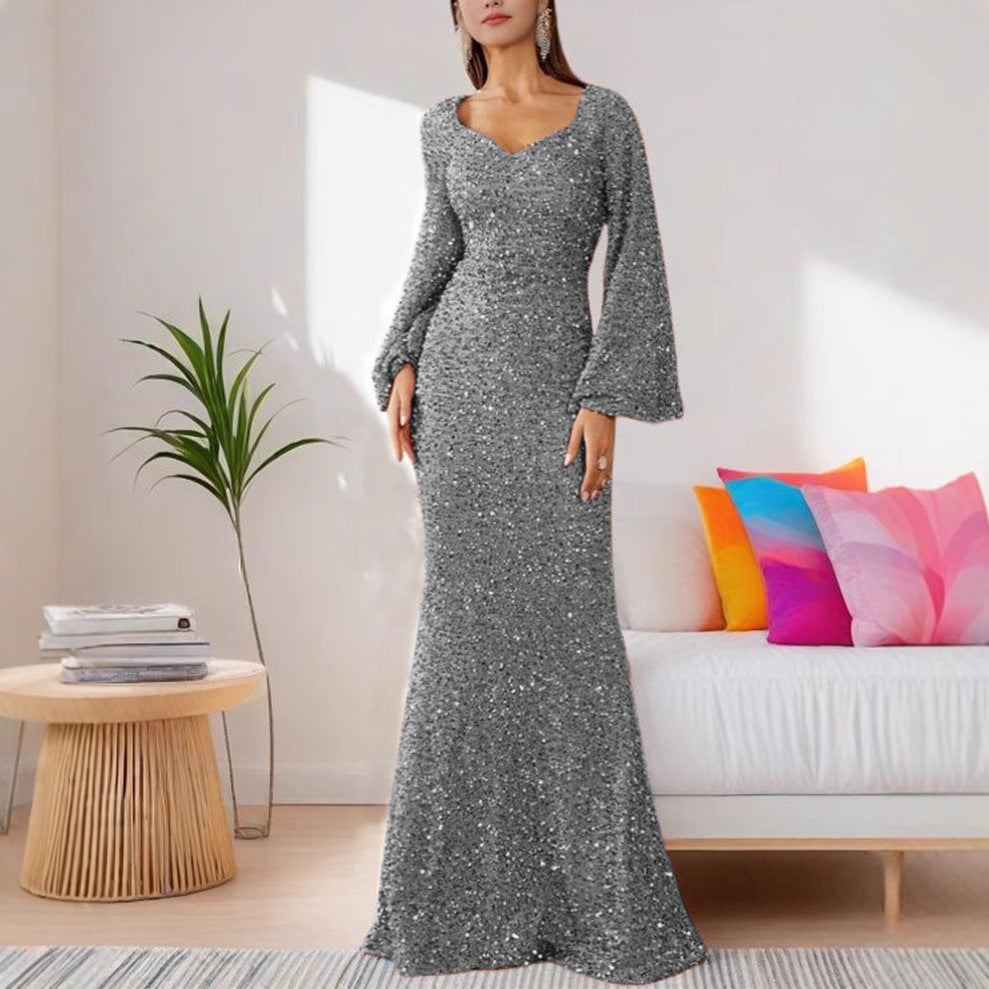 Damen Abendkleid Paillettenbesatz Elegantes Silhouette