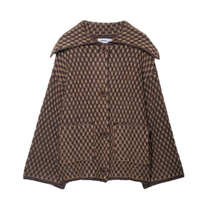 Damen Kurzjacke Kariert Knöpfe