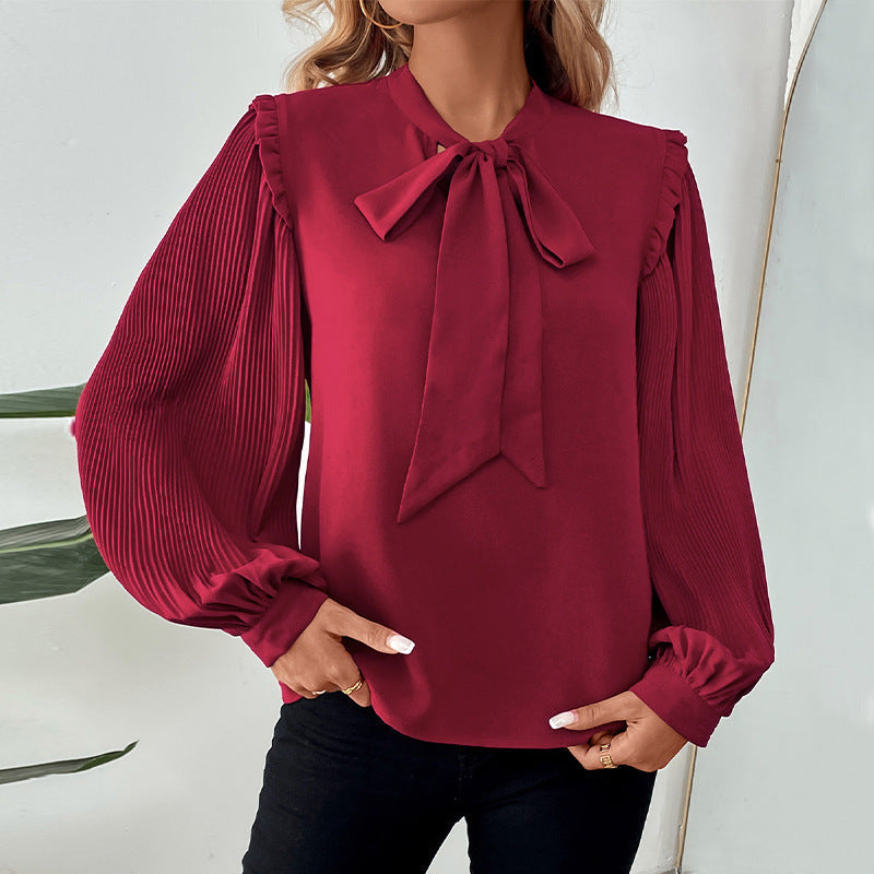 Damen Bluse Rüschen Schleifenakzent Elegantes Design