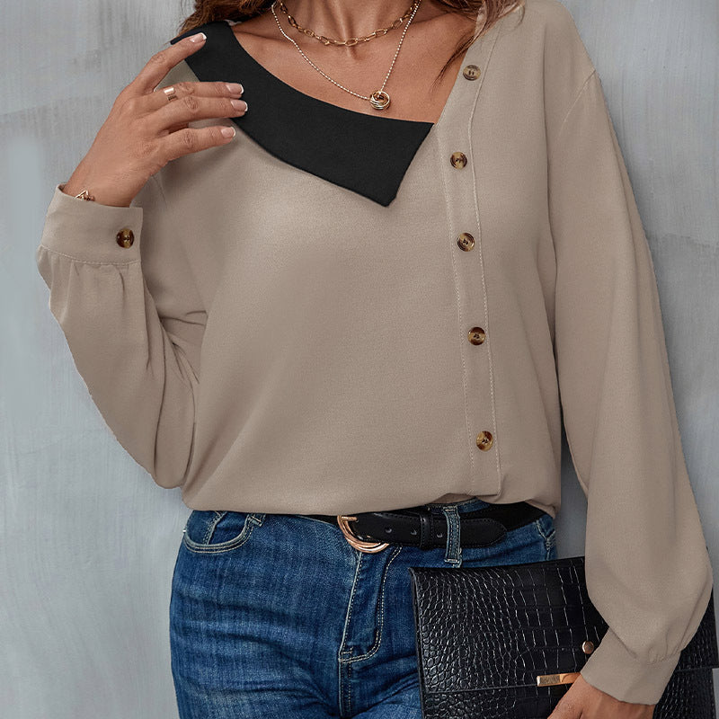 Damen Bluse Elegant Asymmetrischer Ausschnitt Modern