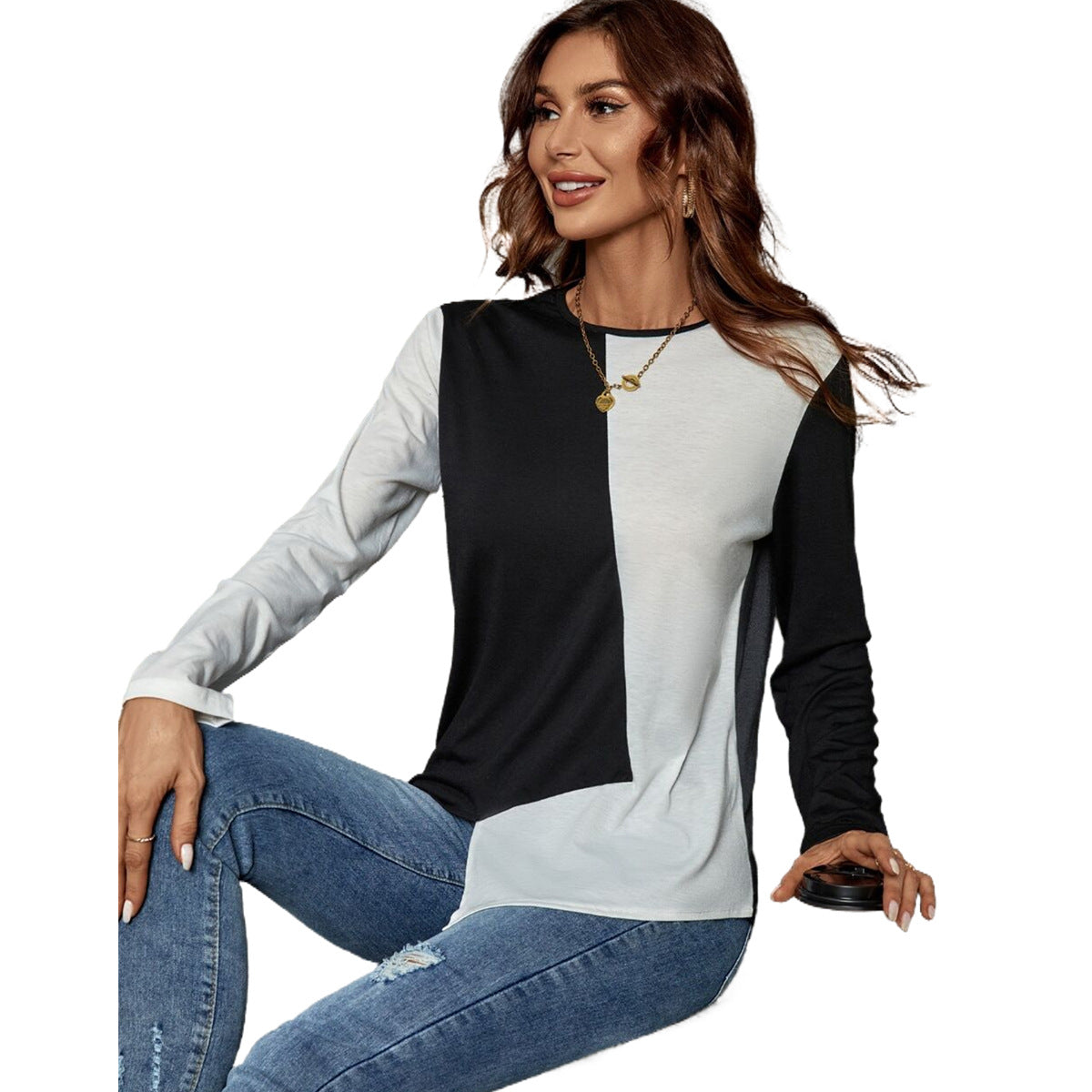 Damen Langarmshirt Farbblockierung Moderne Optik Eveloria