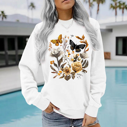 Damen Sweatshirt Floraler Druck Lässig Beige
