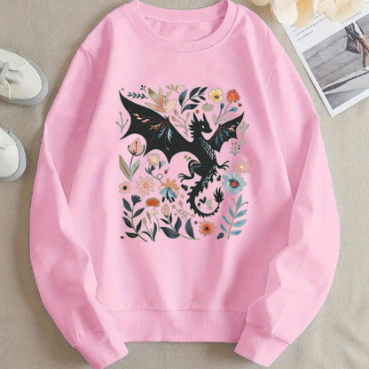 Damen Sweatshirt Drachen Blumenmotiv Eveloria