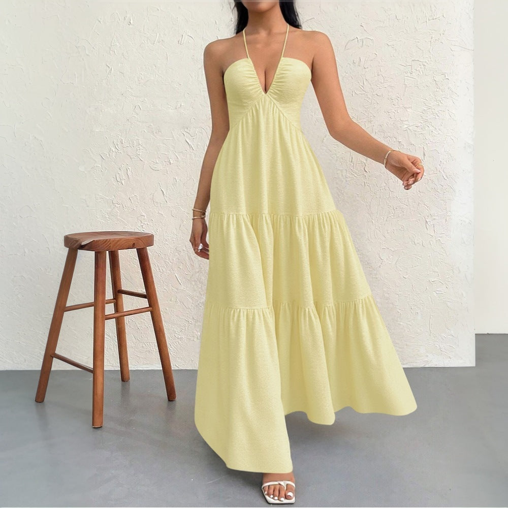 Damen Maxikleid V-Ausschnitt Volants Eveloria