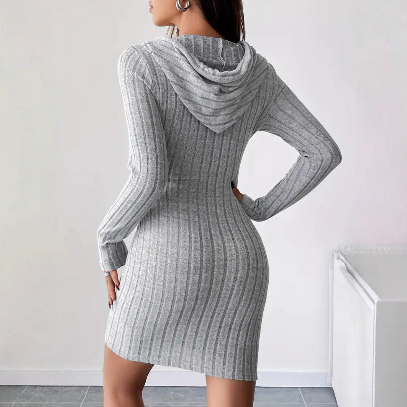 Damen Sweatkleid Kapuze Gestreift Eveloria