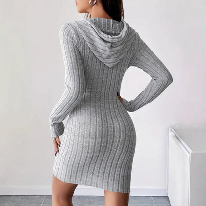 Damen Sweatkleid Kapuze Gestreift Eveloria