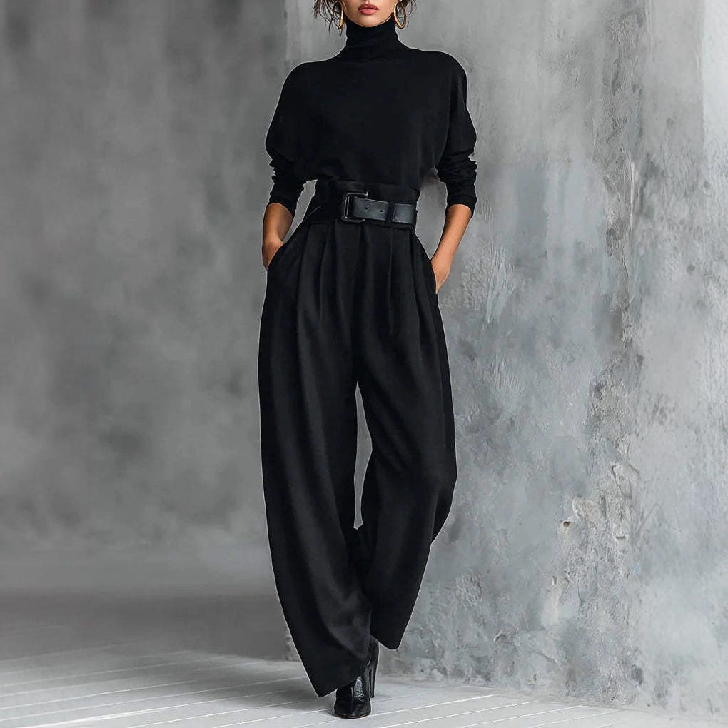 Damen Utility-Jumpsuit Hochkragen Taillengürtel Eveloria - Eveloria