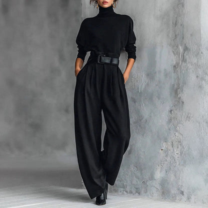 Damen Utility-Jumpsuit Hochkragen Taillengürtel Eveloria - Eveloria