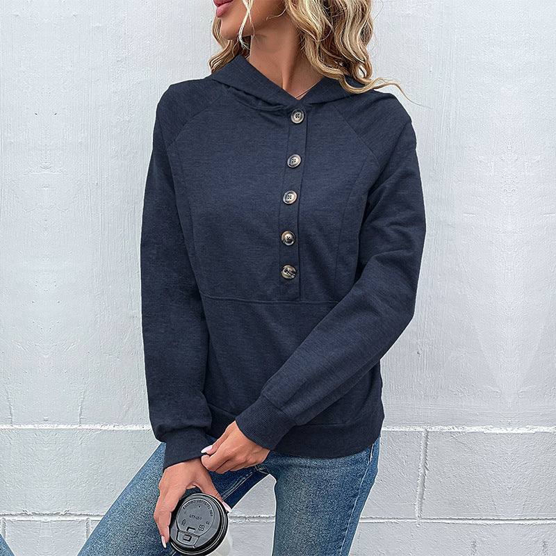 Damen Kapuzenpullover Lässig Knopfdetails Moderner Schnitt