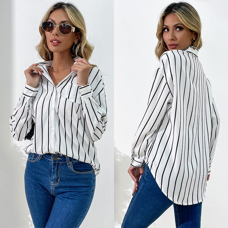 Damen Bluse Streifen Elegant Baumwolle Weiß