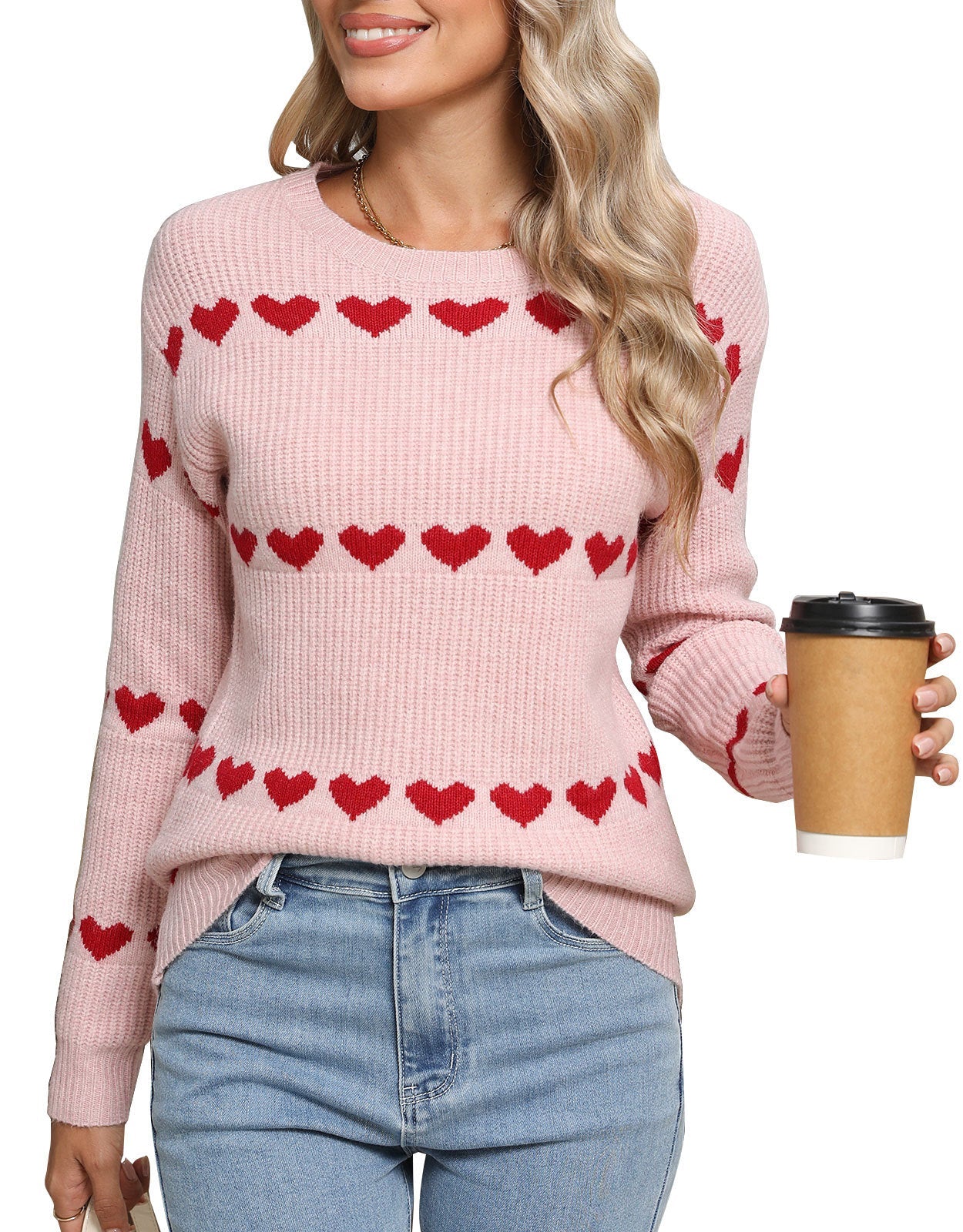 Damen Strickpullover Herzmuster Eveloria