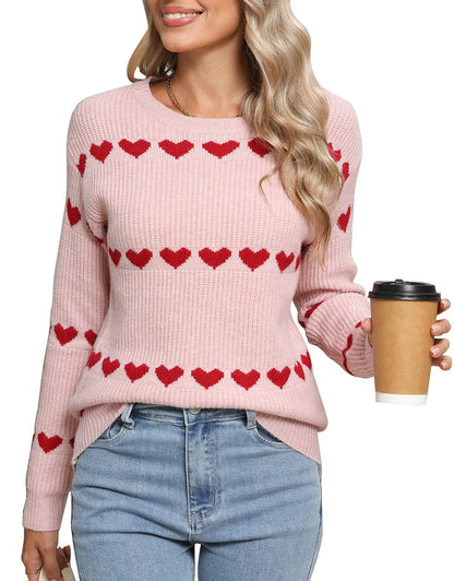 Damen Strickpullover Herzmuster Eveloria
