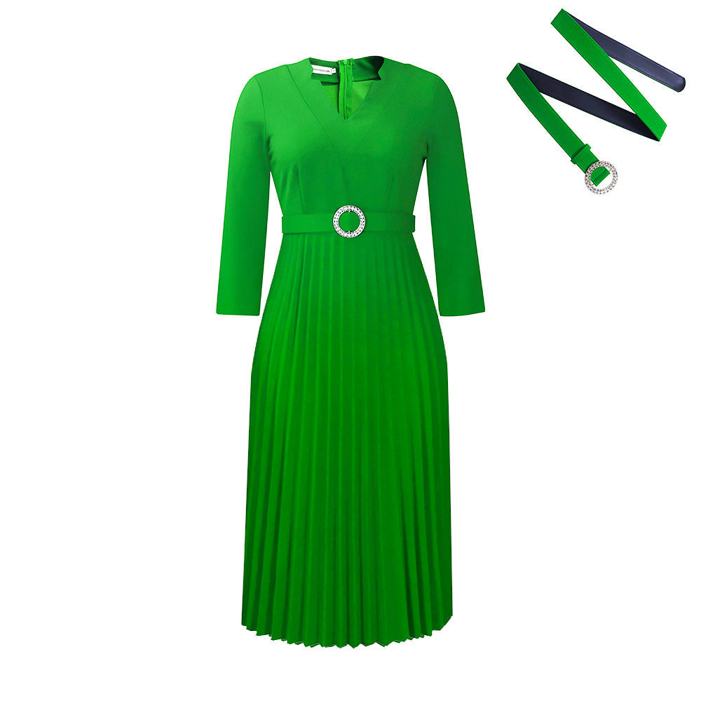 Damen Midikleid Plissé Optik Taillengürtel Eveloria