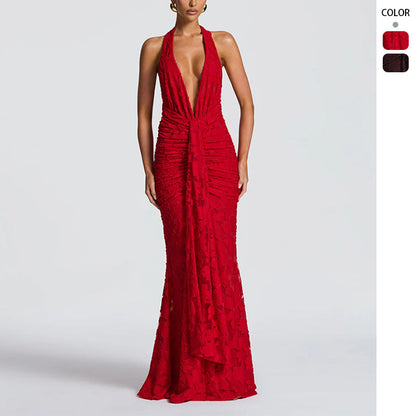 Damen Abendkleid mit V-Ausschnitt Geraffter Stoff Eveloria - Eveloria