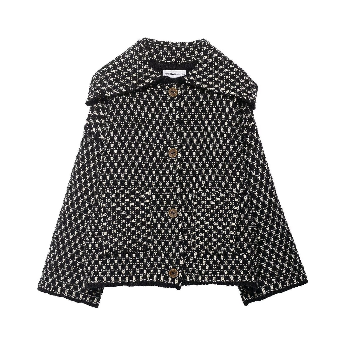 Damen Kurzjacke Kariert Knöpfe