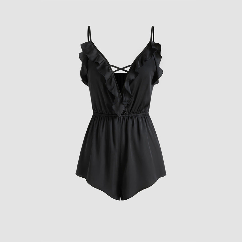 Damen Jumpsuit Volant V-Ausschnitt Eveloria
