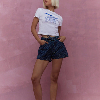 Damen Denim Shorts Verstellbarer Bund Lässiger Schnitt Blau