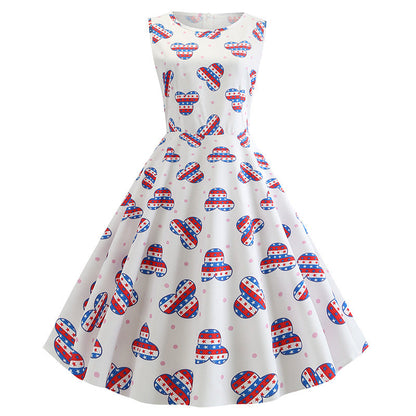 Damen Retro Swingkleid Fröhliches Motiv Schwingender Rock