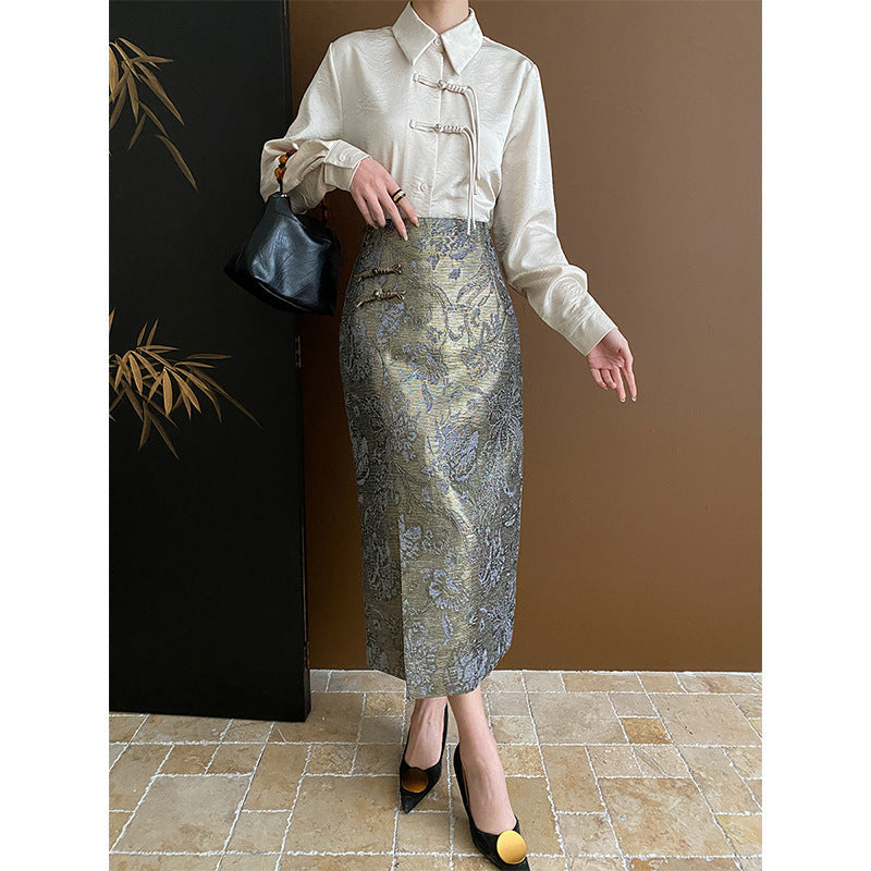 Damen Midirock Floral mit Seitenschlitz