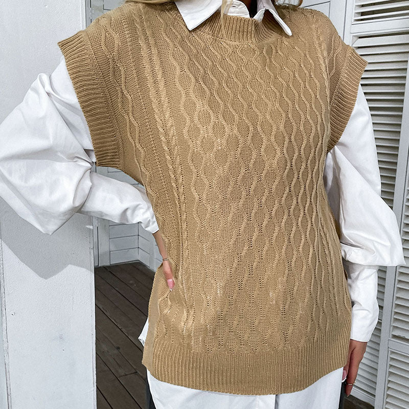 Damen Strickpullover Hohler Kragen Offener Schnitt Eveloria