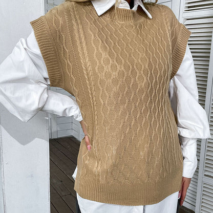 Damen Strickpullover Hohler Kragen Offener Schnitt Eveloria