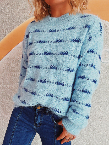 Damen Strickpullover Weich Streifenmuster Eveloria