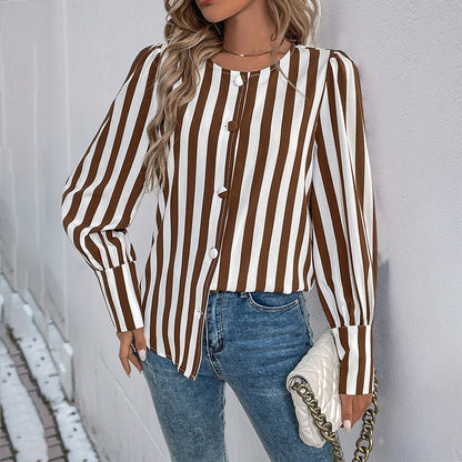 Damen Bluse Gestreift Puffärmel Weiß