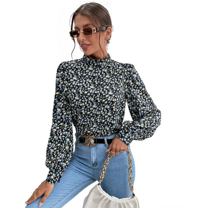 Damen Bluse Hochgeschlossener Kragen Voluminöse Ärmel Eveloria