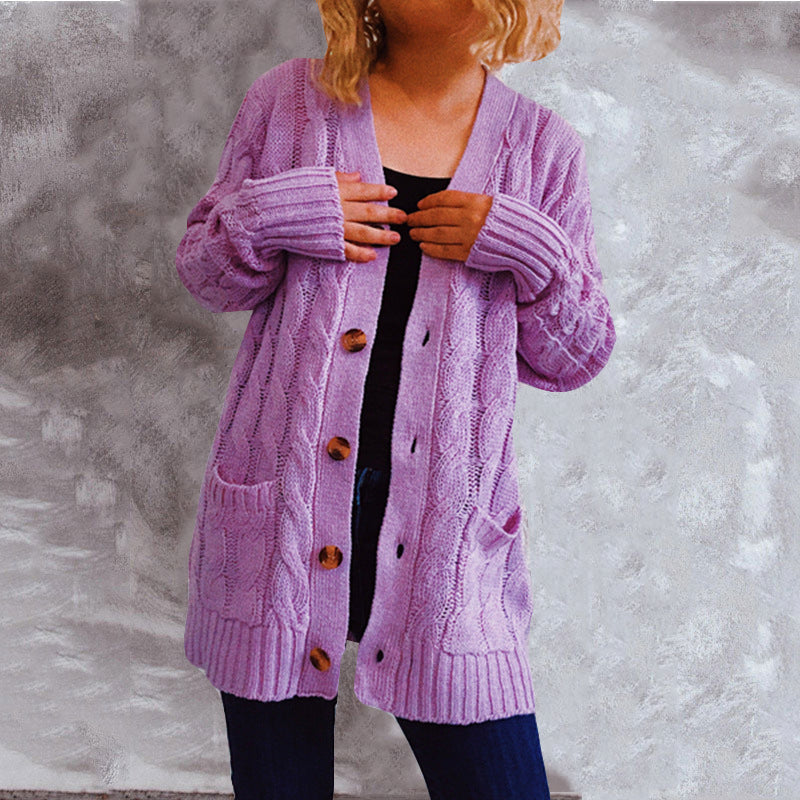 Damen Strickjacke V-Ausschnitt Knöpfe Grau Eveloria - Eveloria