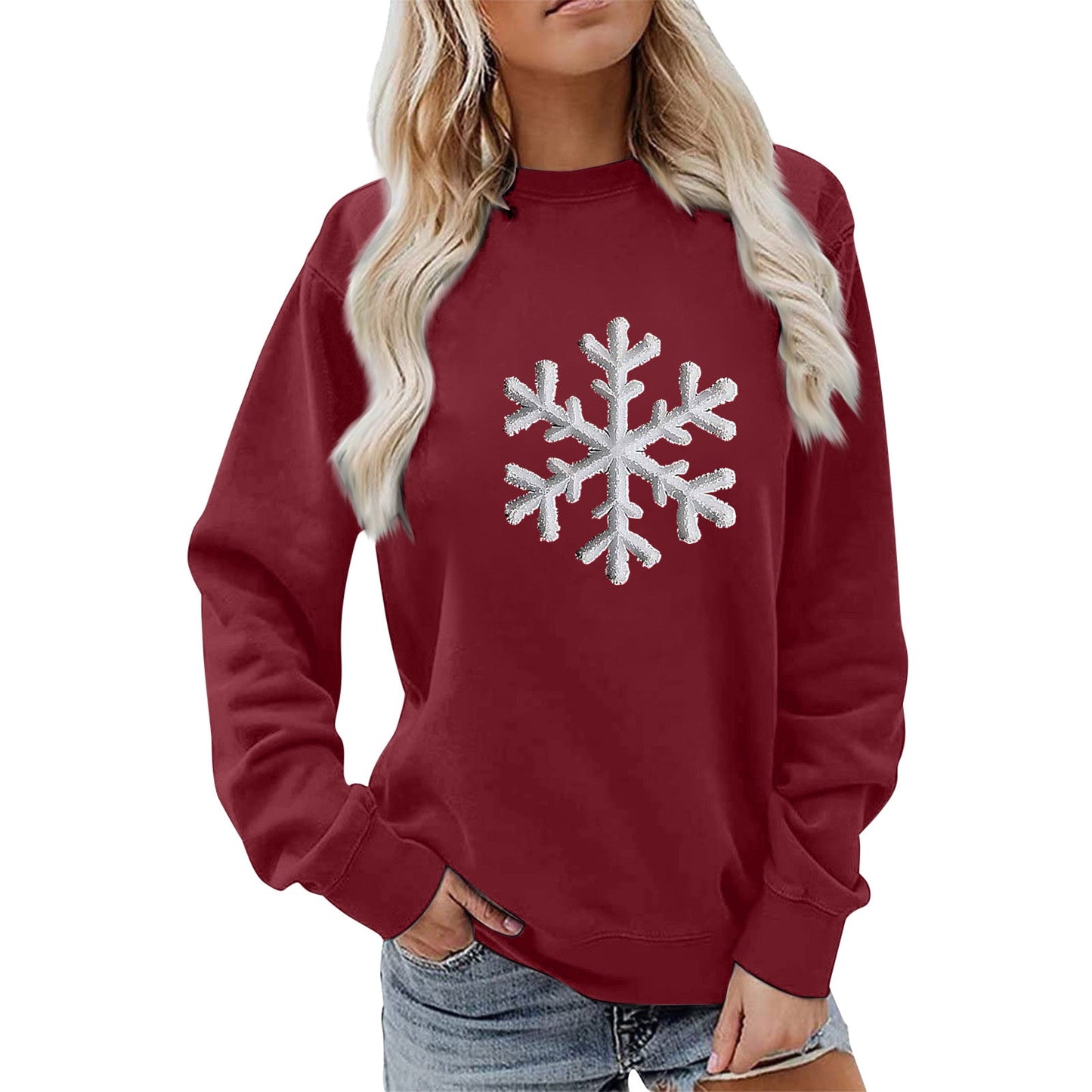 Damen Sweatshirt Schneeflockenmotiv Lässig Grau Eveloria