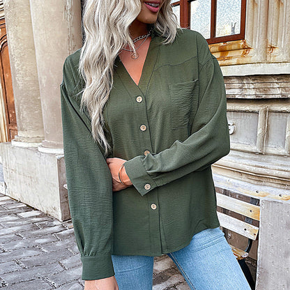 Damen Bluse Lässig Feine Struktur Knopfdetails Beige