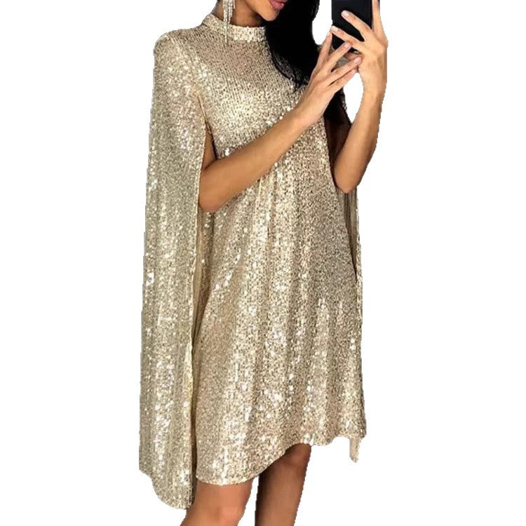 Damen Pailletten-Kleid mit Cape-Ärmeln Eveloria