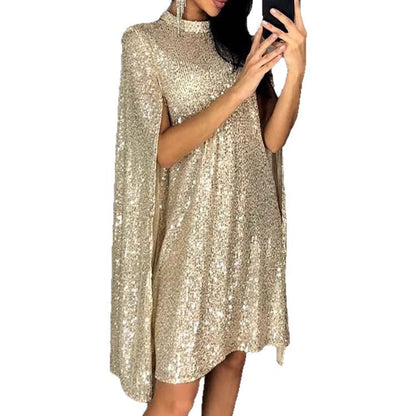 Damen Pailletten-Kleid mit Cape-Ärmeln Eveloria