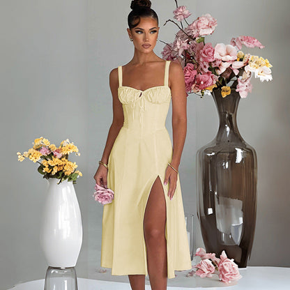 Damen Midi-Kleid V-Ausschnitt Taillenbetonung Eveloria