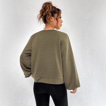 Damen Raglan Sweatshirt Elastisch Minimalistisch Grau Eveloria