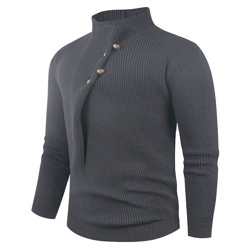 Herren Strickpullover Asymmetrischer Kragen Dekorative Holzknöpfe