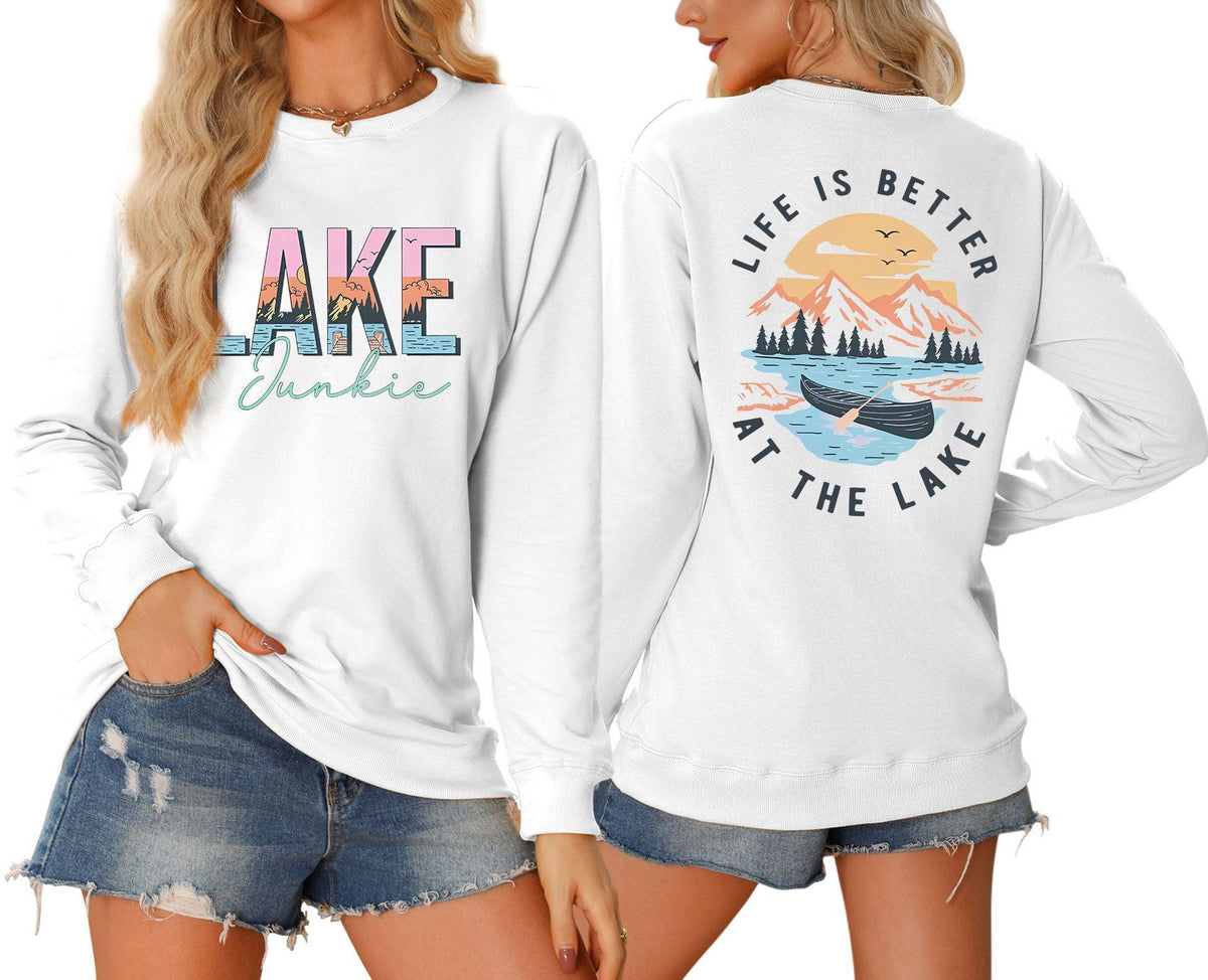 Damen Langarmshirt Lake-Motiv Leicht Baumwolle Weiß