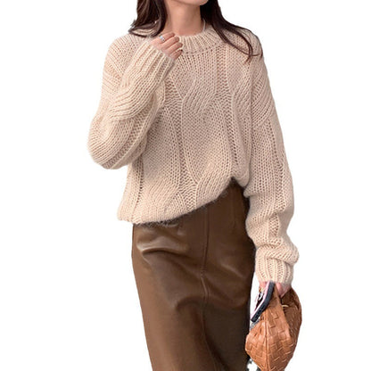 Damen Grobstrickpullover Zopfdesign Weich