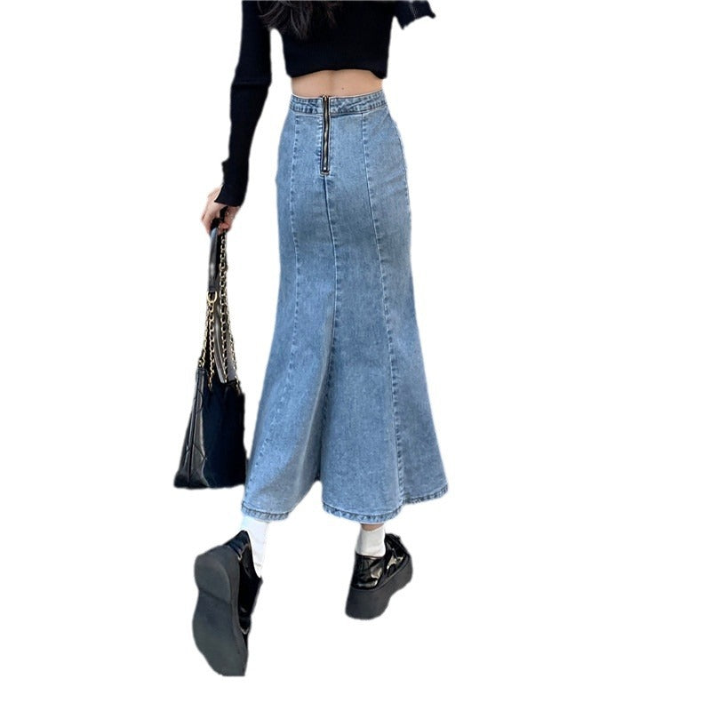 Damen Denim-Rock Flared mit hohem Schlitz Eveloria