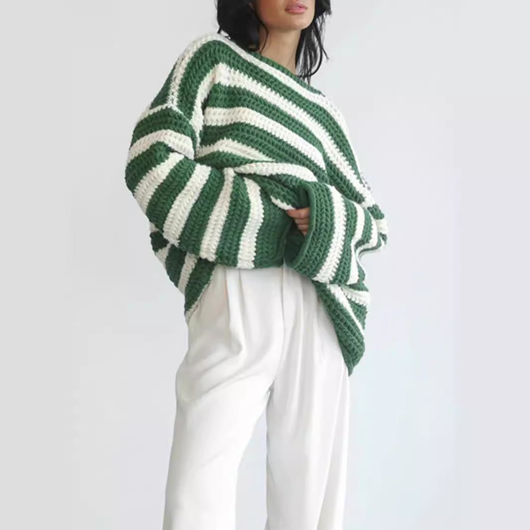Damen Grobstrickpullover Streifenmuster Eveloria