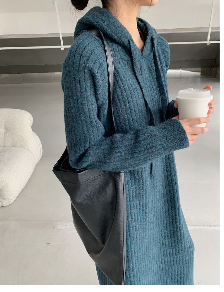 Damen Strickpullover Kapuze Rippstruktur Eveloria