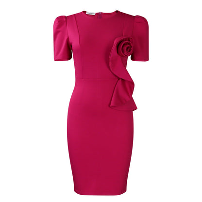 Damen Kleid Figurbetont Rüschenapplikation Eveloria