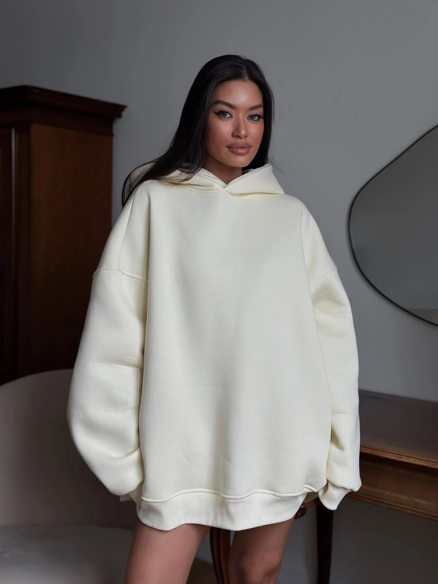 Damen Oversized Hoodie mit Taschen Hochgeschlossener Kragen